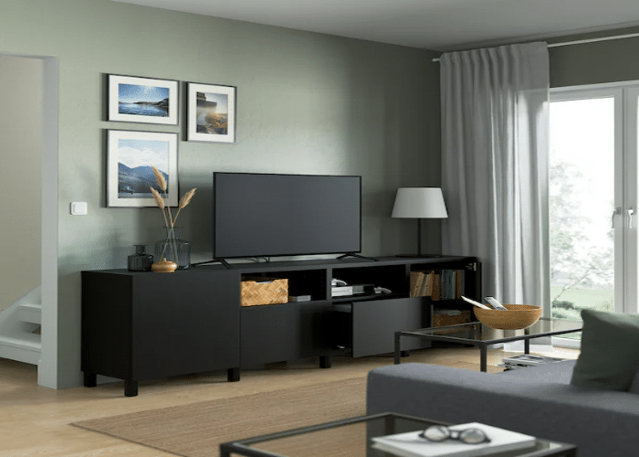 Black TV Unit with Door and Drawers