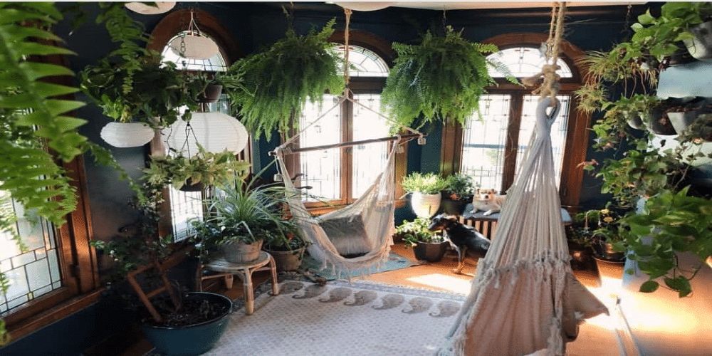 Enhance the Bohemian Vibe with Hanging Plants and Ferns