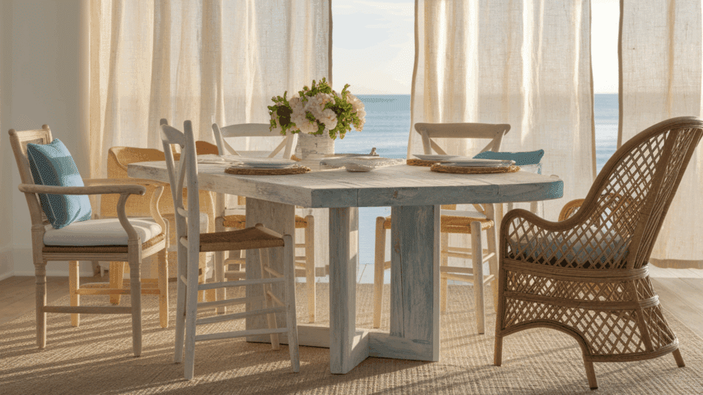 8 coastal light woods woven seats