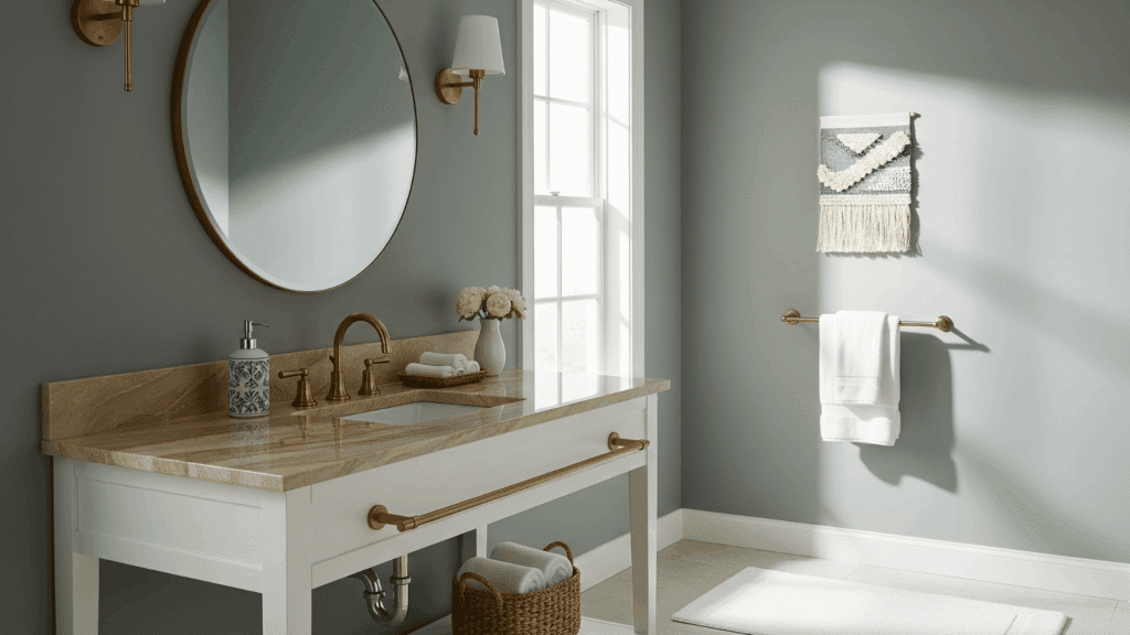 behr's sage gray in bathroom
