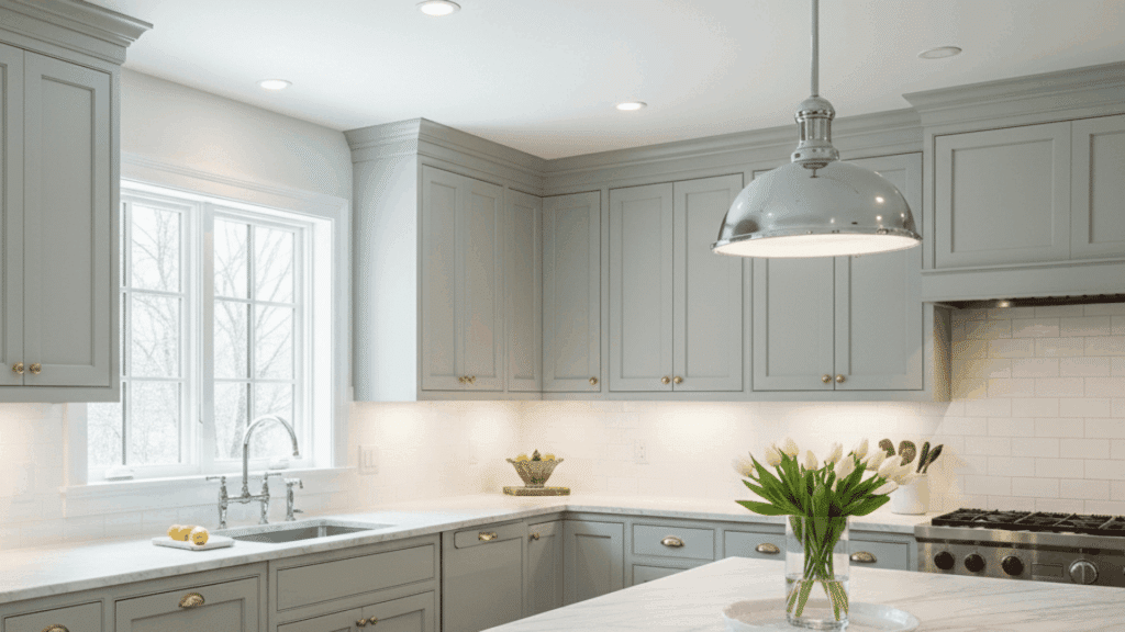 behr's sage gray in kitchen