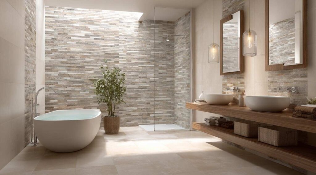 beige feature wall or accent tile
