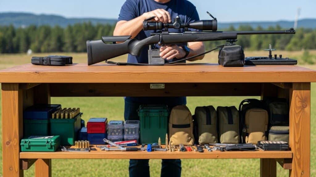 bench with gear storage shelf