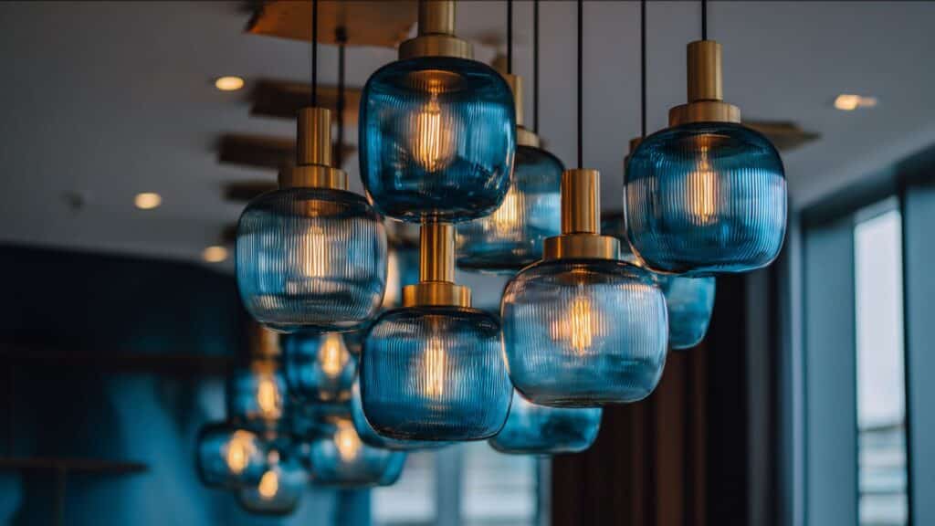blue edison bulb pendant cluster
