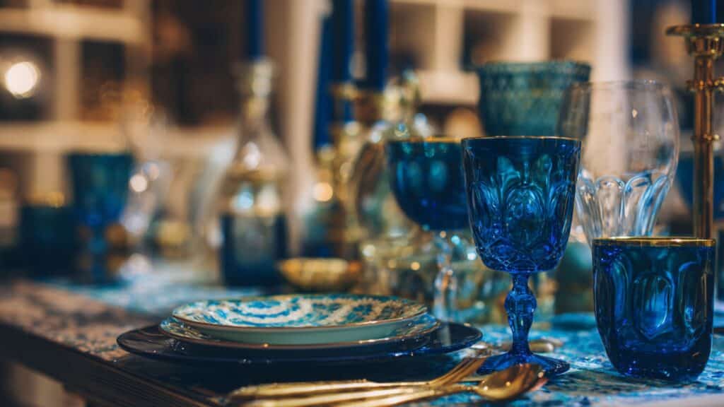 blue glassware set for dining