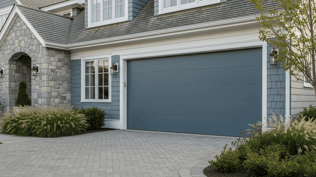 blue gray garage door color idea