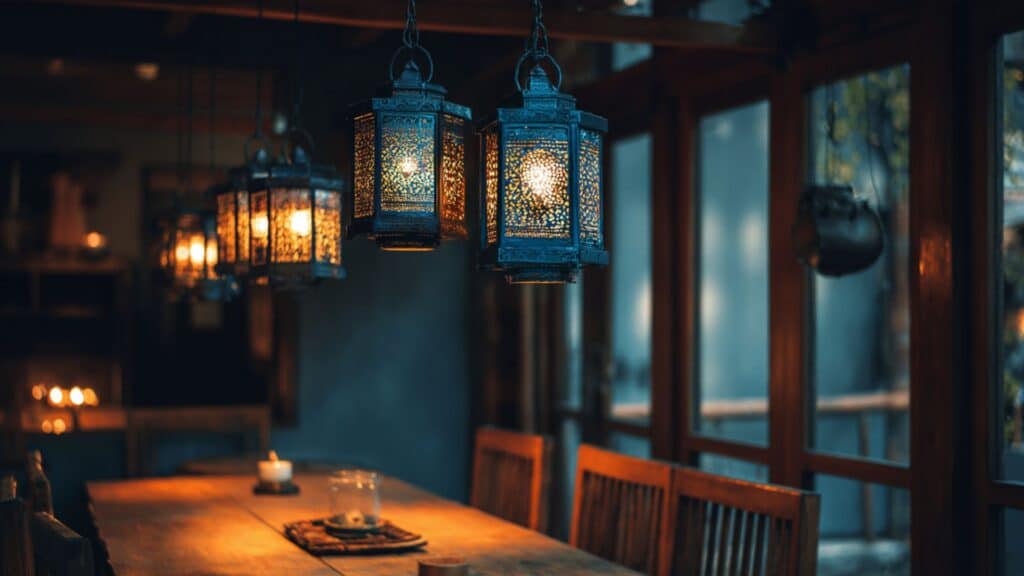 blue lantern style hanging lights