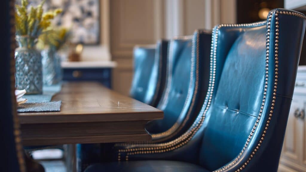 blue leather dining chairs with nailhead trim