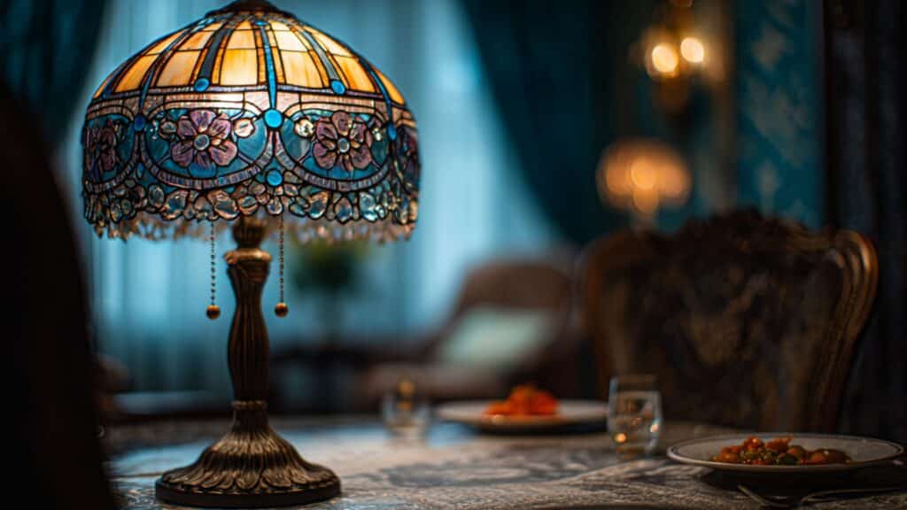 blue tiffany style stained glass lamp