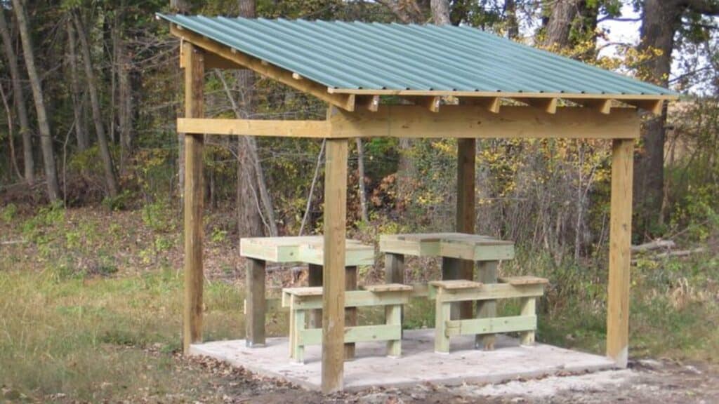 covered bench with roof
