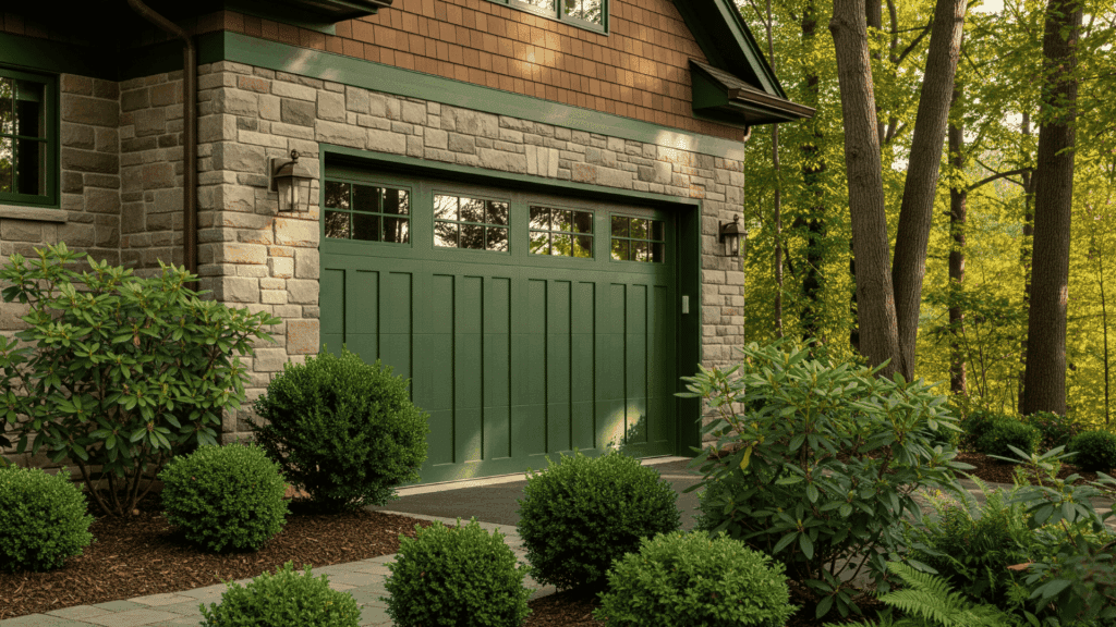deep forest green garage door color idea