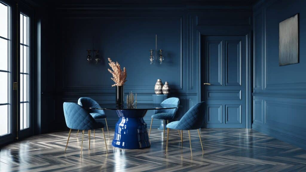 glossy navy blue dining table base