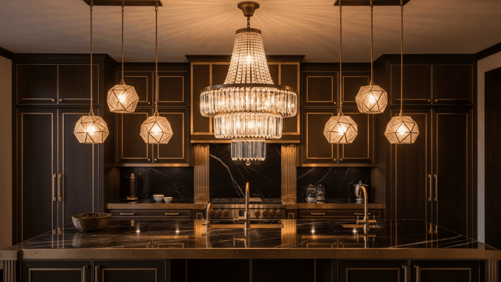 hollywood glam lighting in kitchen
