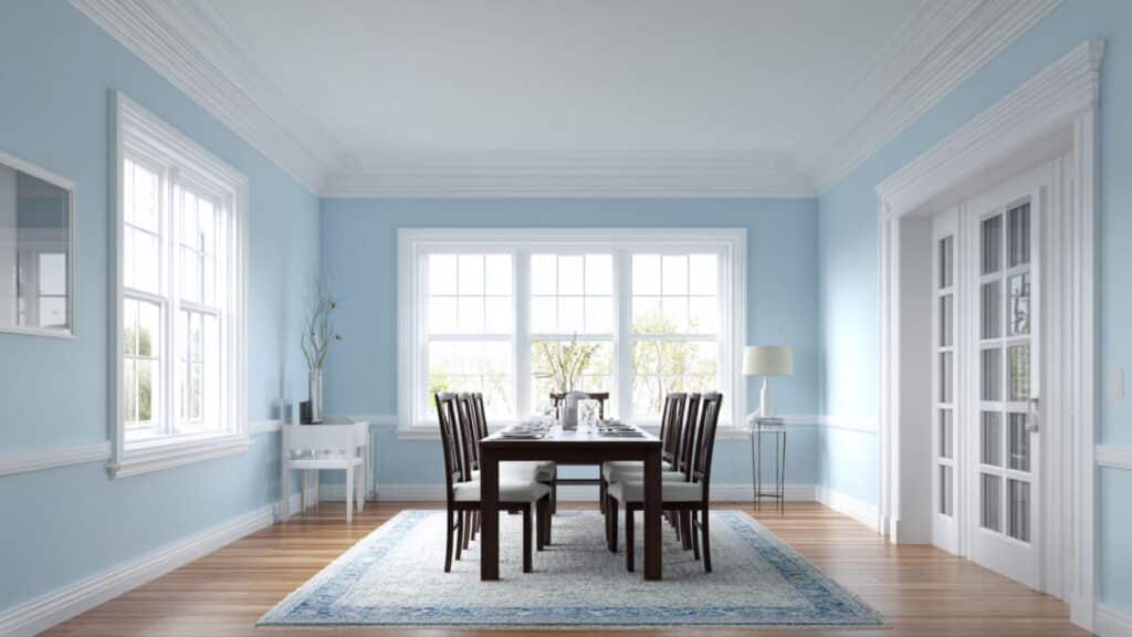 light sky blue walls with white trim