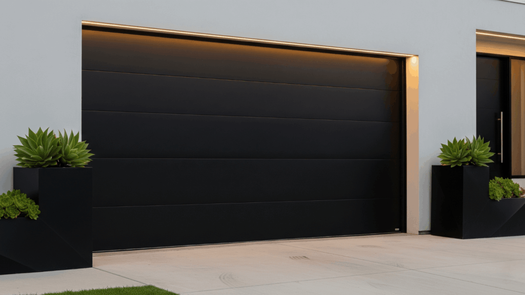 matte black garage door color idea