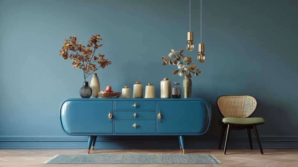 mid century modern blue sideboard
