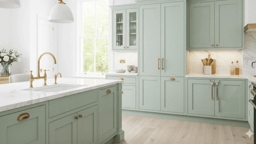 mint and brass revival kitchen designs