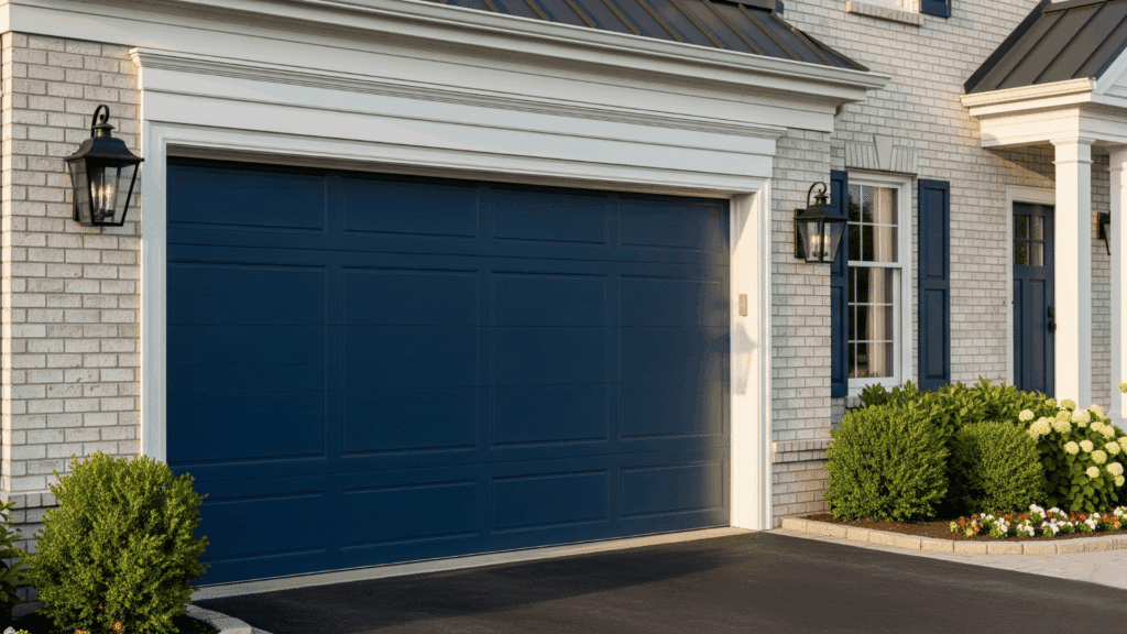navy blue garage door color idea