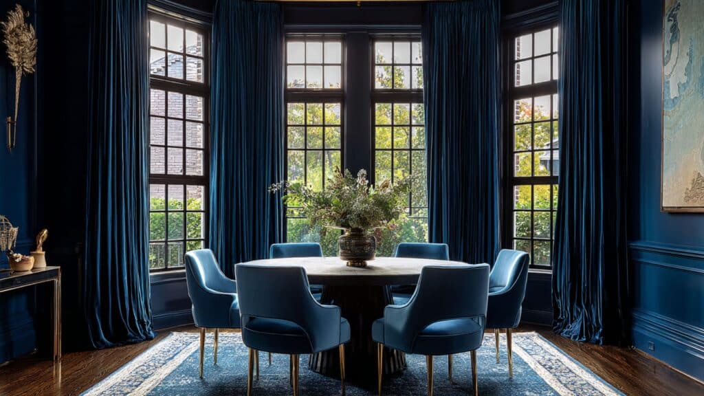 navy blue velvet curtains