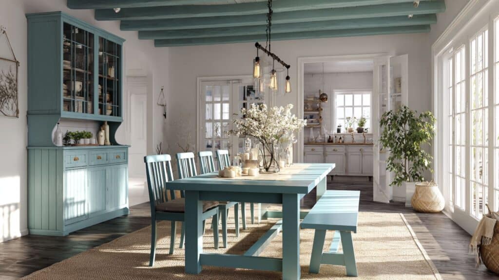 painted blue farmhouse dining table