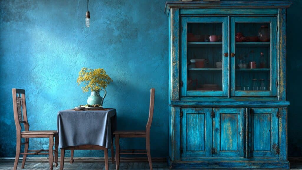 rustic blue distressed wood cabinet
