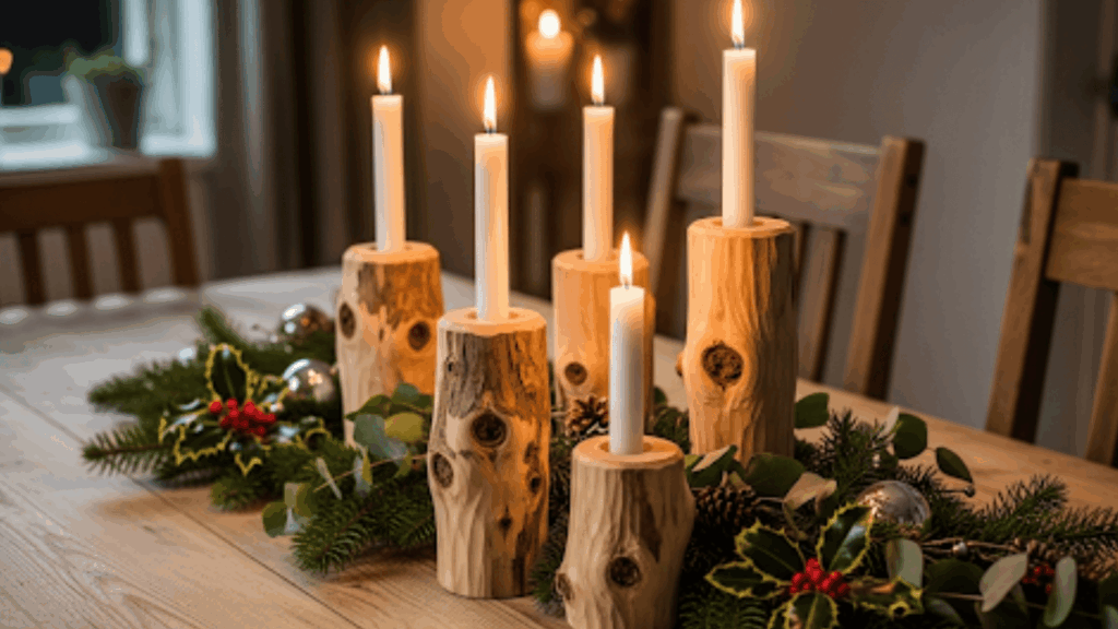 rustic wooden candle holders