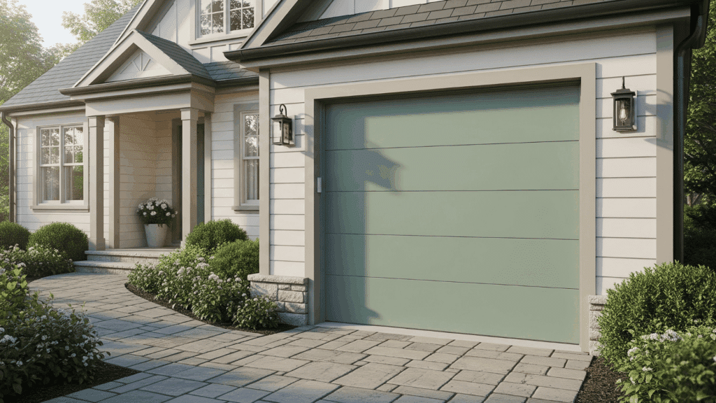 soft sage green garage door color idea