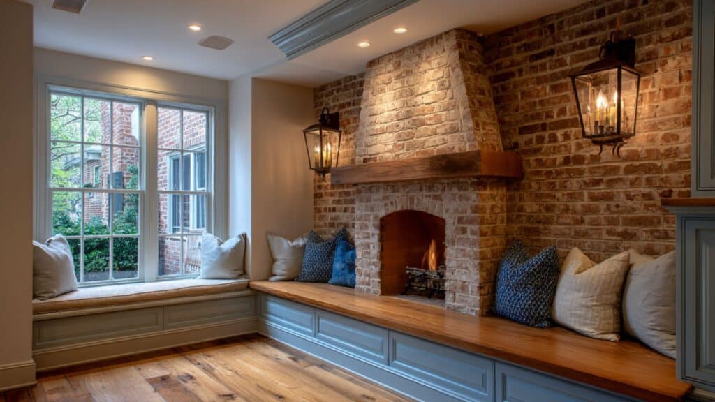 Built-In Bench with Cushions Hearth Extension