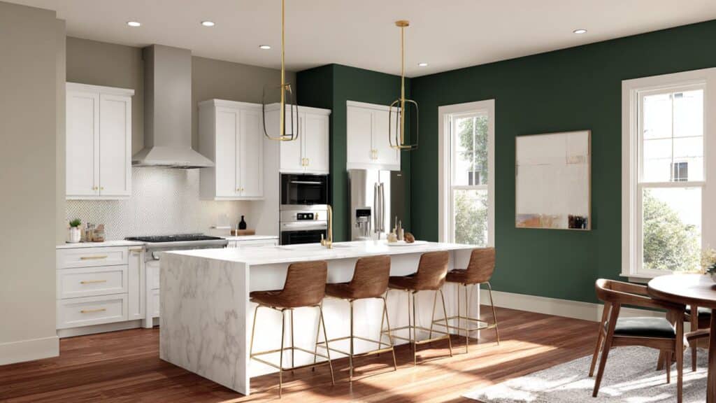 Dark Green Accent Wall Instead of Full Cabinetry