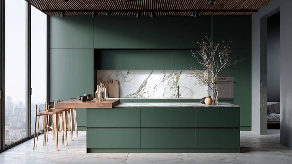 Dark Green Flat-Panel Cabinets