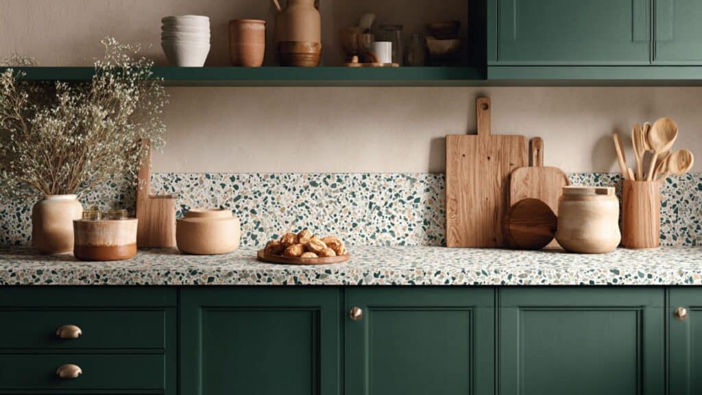 Dark Green Paired with Terrazzo Countertops