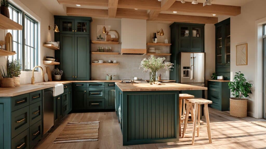 Dark Green Shaker-Style Cabinets