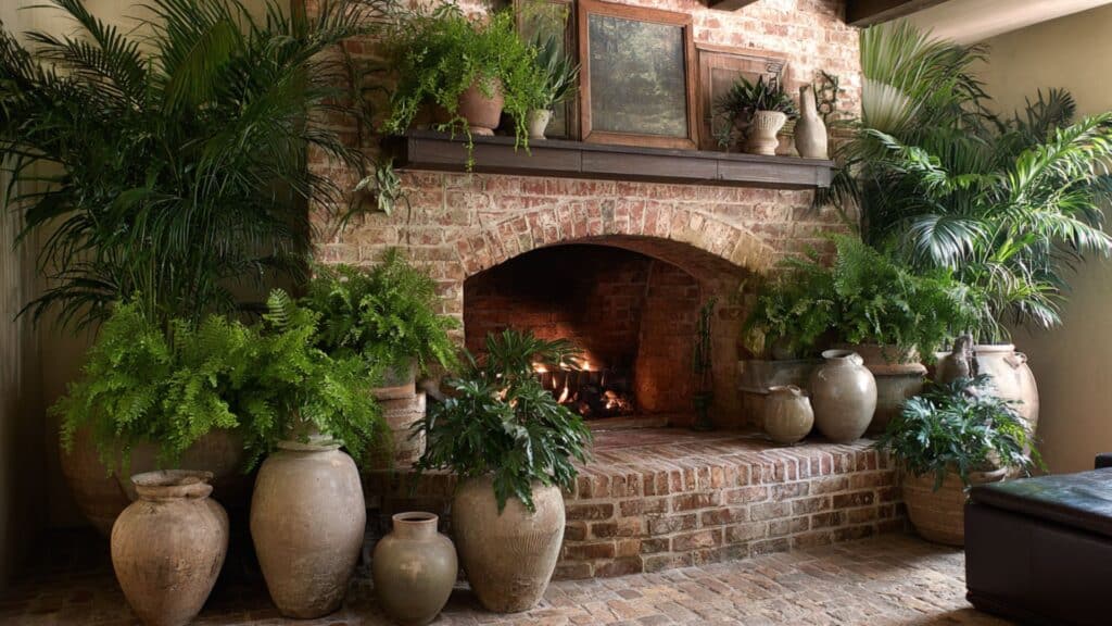 Large Potted Plants Around Hearth