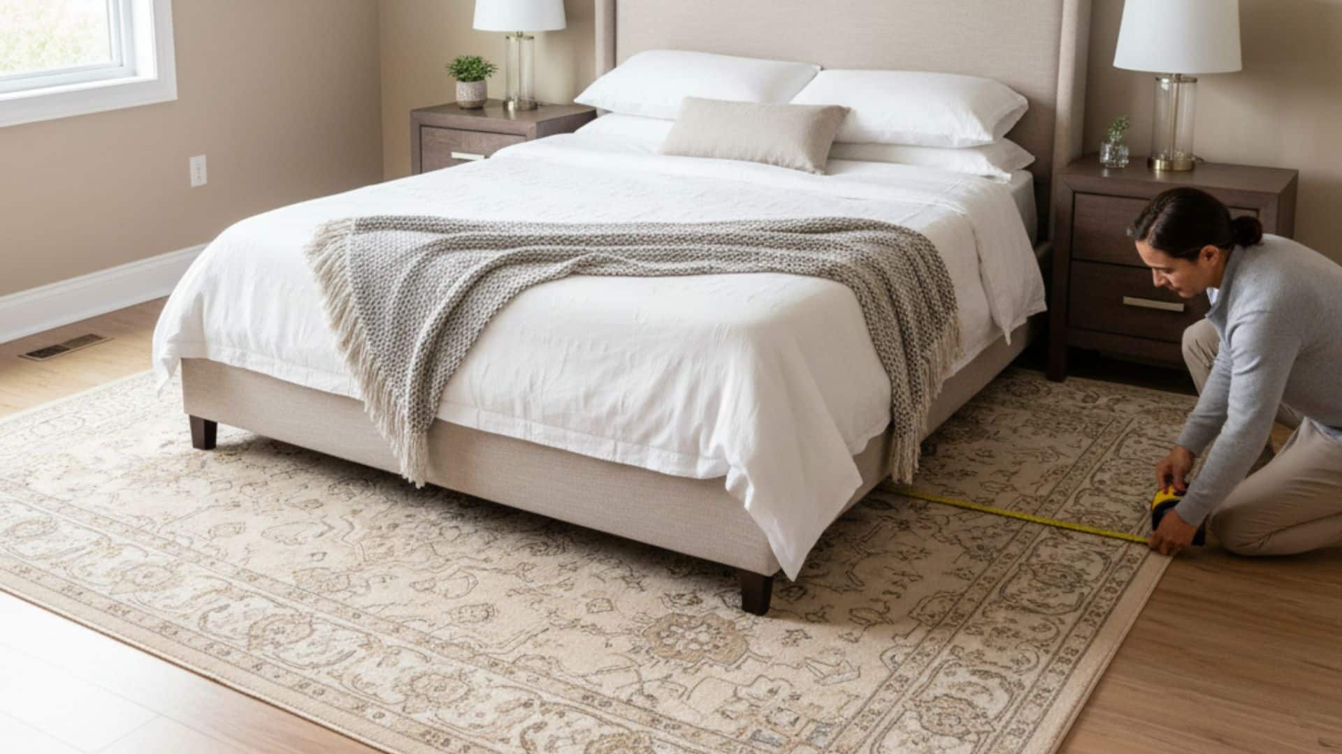 size rug for queen bed