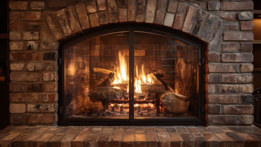 Sleek Glass Doors with Gas Logs