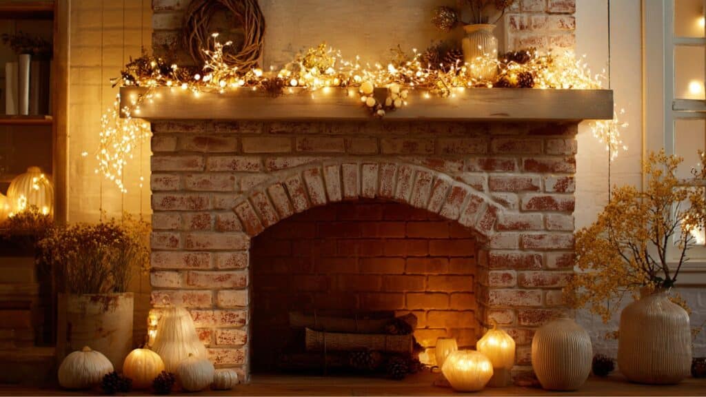 String Lights Wrapped Around Mantel