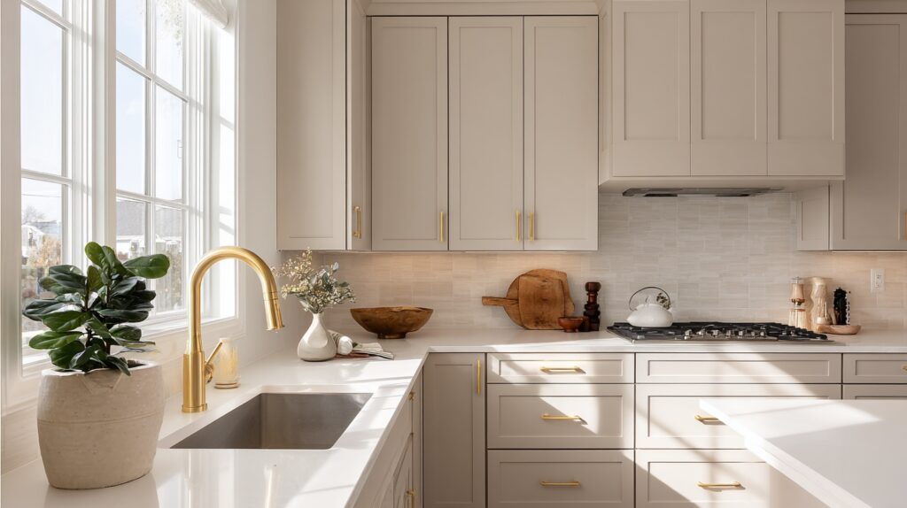 accesible beige cabinet white quatrtz countertop