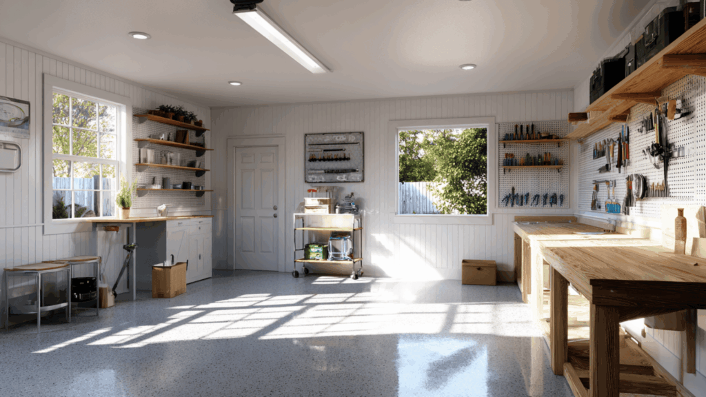 bright white paint color on garage walls