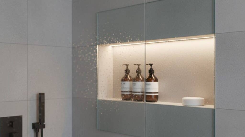 frameless glass covered niche