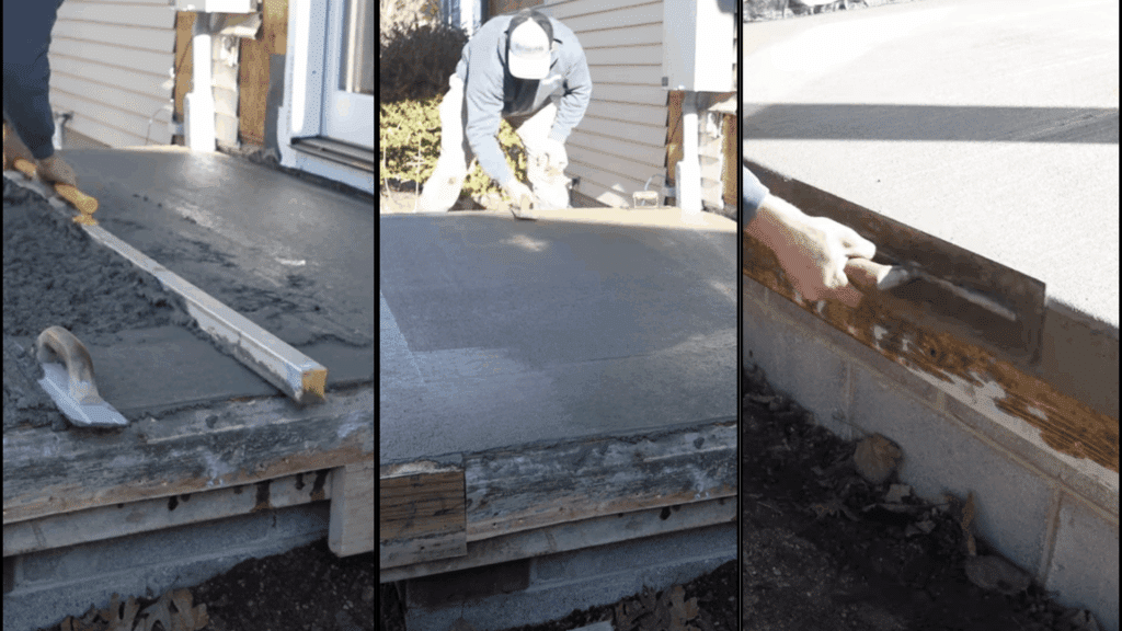 step four screed float edge And broom finish