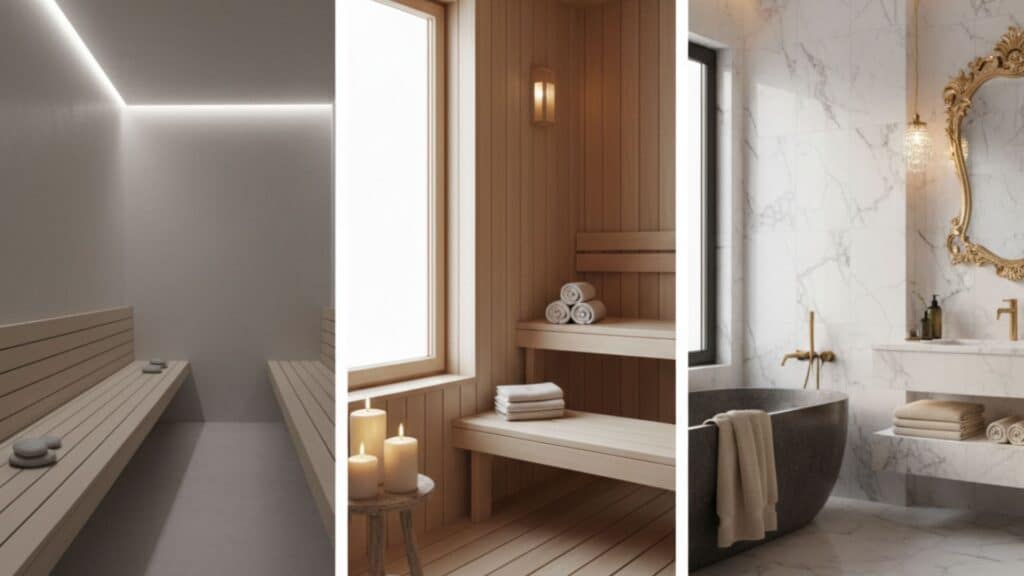 different design styles of spa or sauna room