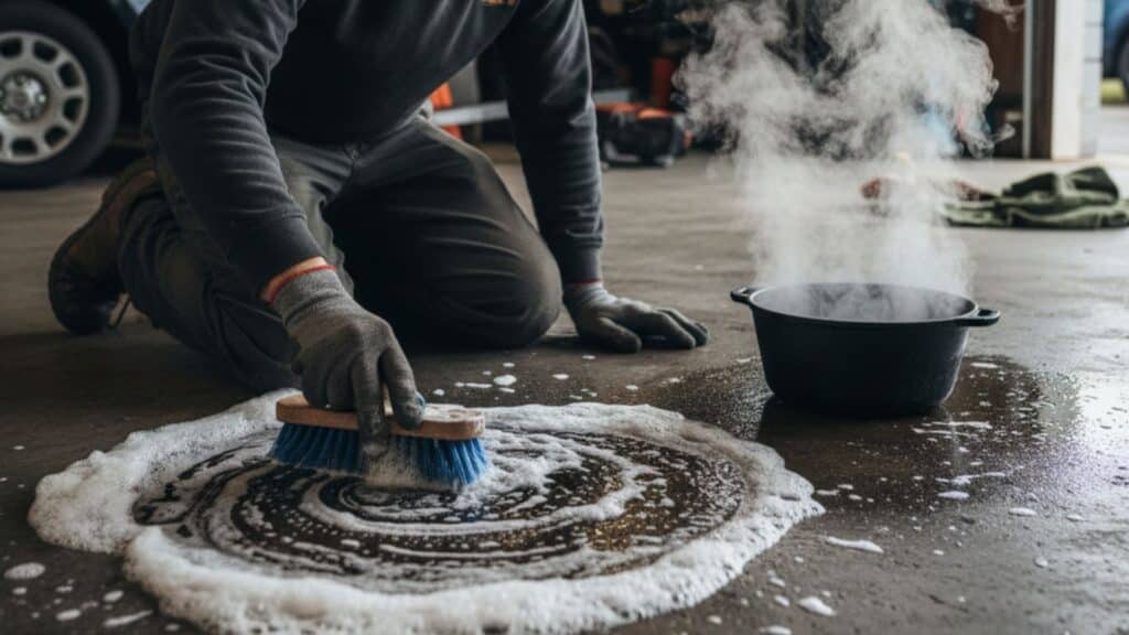 dish soap and hot water oil stain