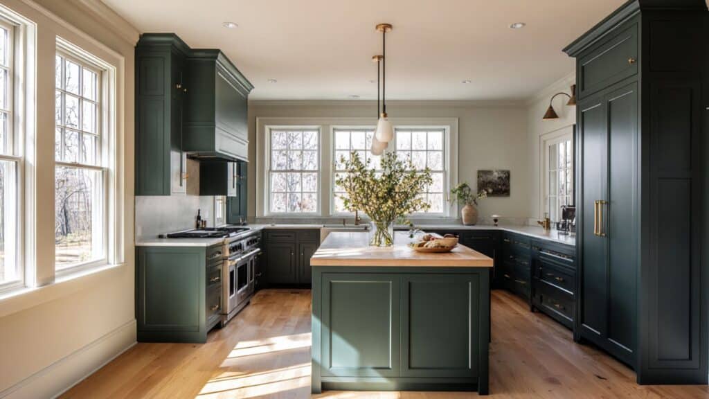 full dark green cabinetry makeover for a bold unified look