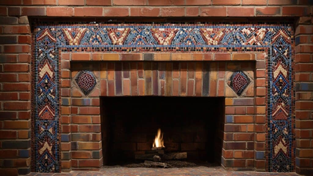 mosaic tile inlays on brick