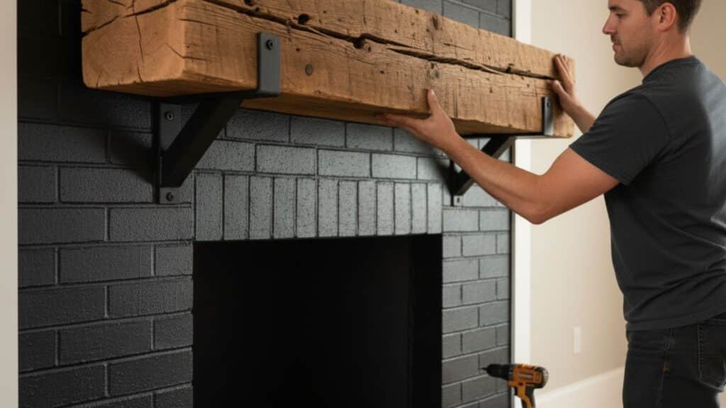 reclaimed wood beam mantel